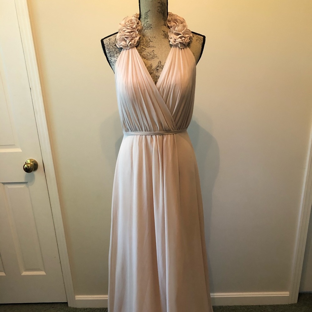 Bari Jay V-Neck Beige Bridesmaid Dress-SZ 8